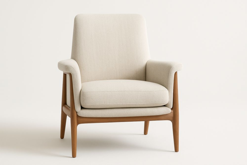Fauteuil en hêtre clair avec revêtement en tissu polyester beige