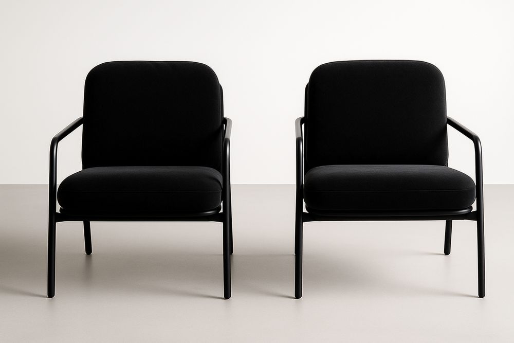Lot de 2 fauteuils avec structure en acier et revêtement en tissu noir