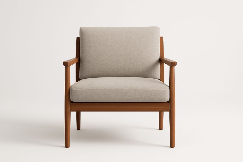 Fauteuil à accoudoirs en bois massif et tissu polyester beige 70x75x80 cm(L×l×H)