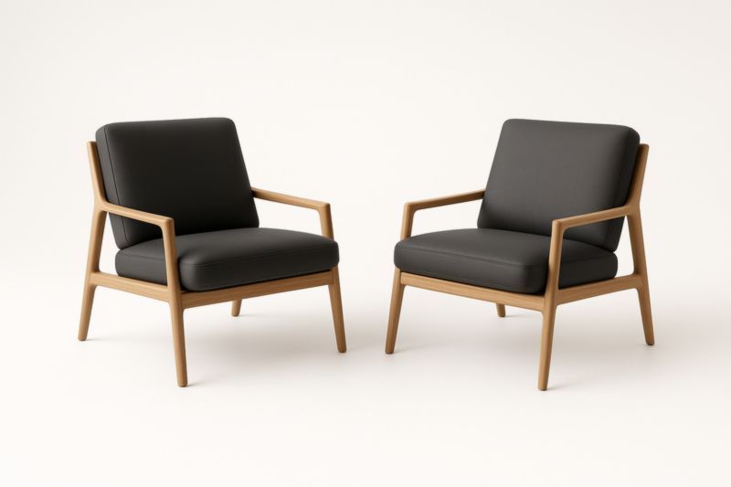 Lot de 2 fauteuils en bois Chêne avec coussins en polyester noir
