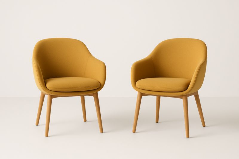 Set de 2 fauteuils en tissu polyester jaune avec pieds en bois