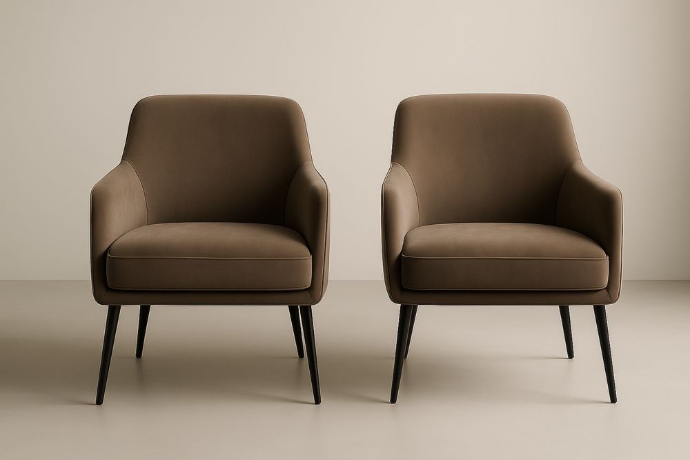 Lot de 2 fauteuils en polyester marron avec pieds en aluminium