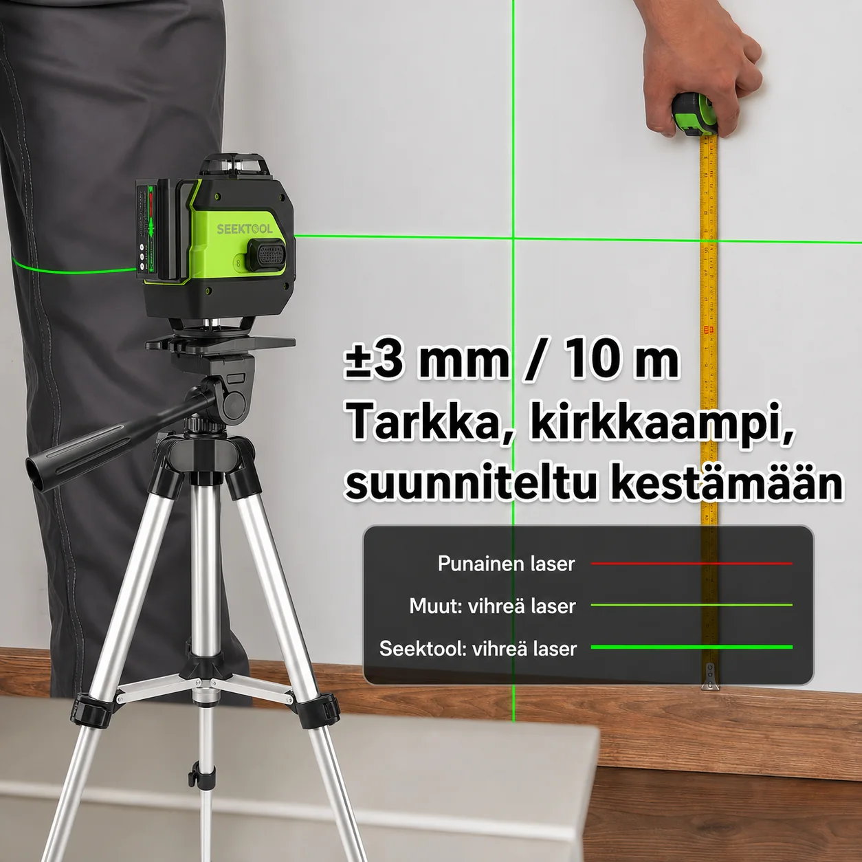 SEEKTOOL LX360 Pro 4 × 360° vihreä ristilinjalaser