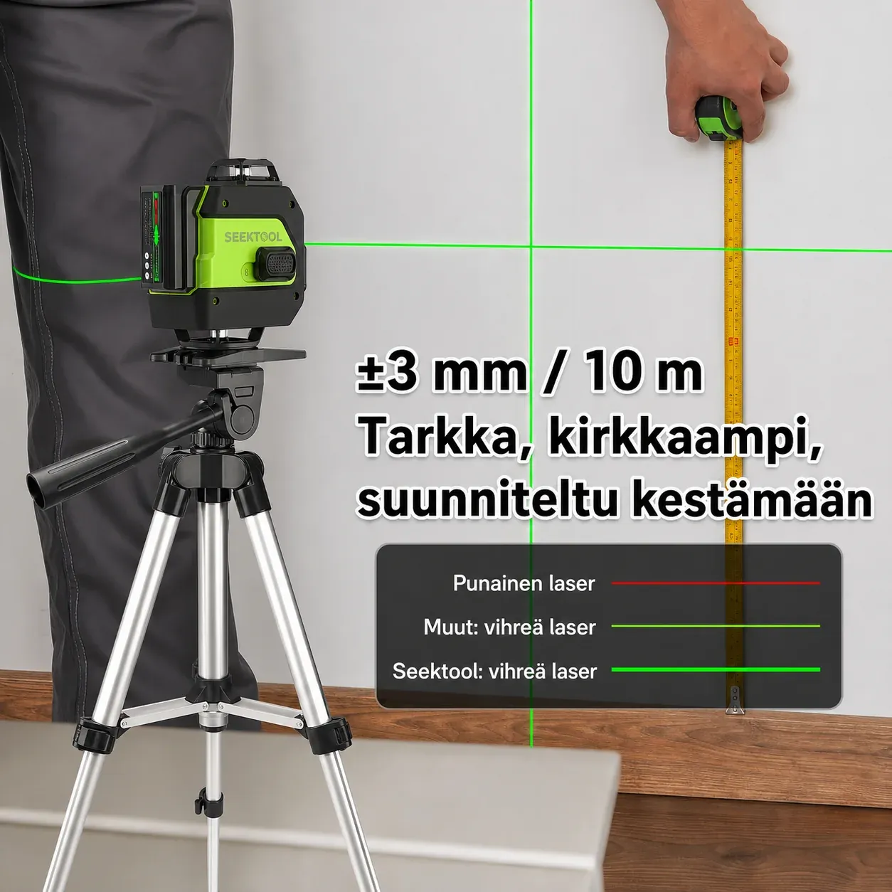 SEEKTOOL LX360 Pro 4 × 360° vihreä ristilinjalaser