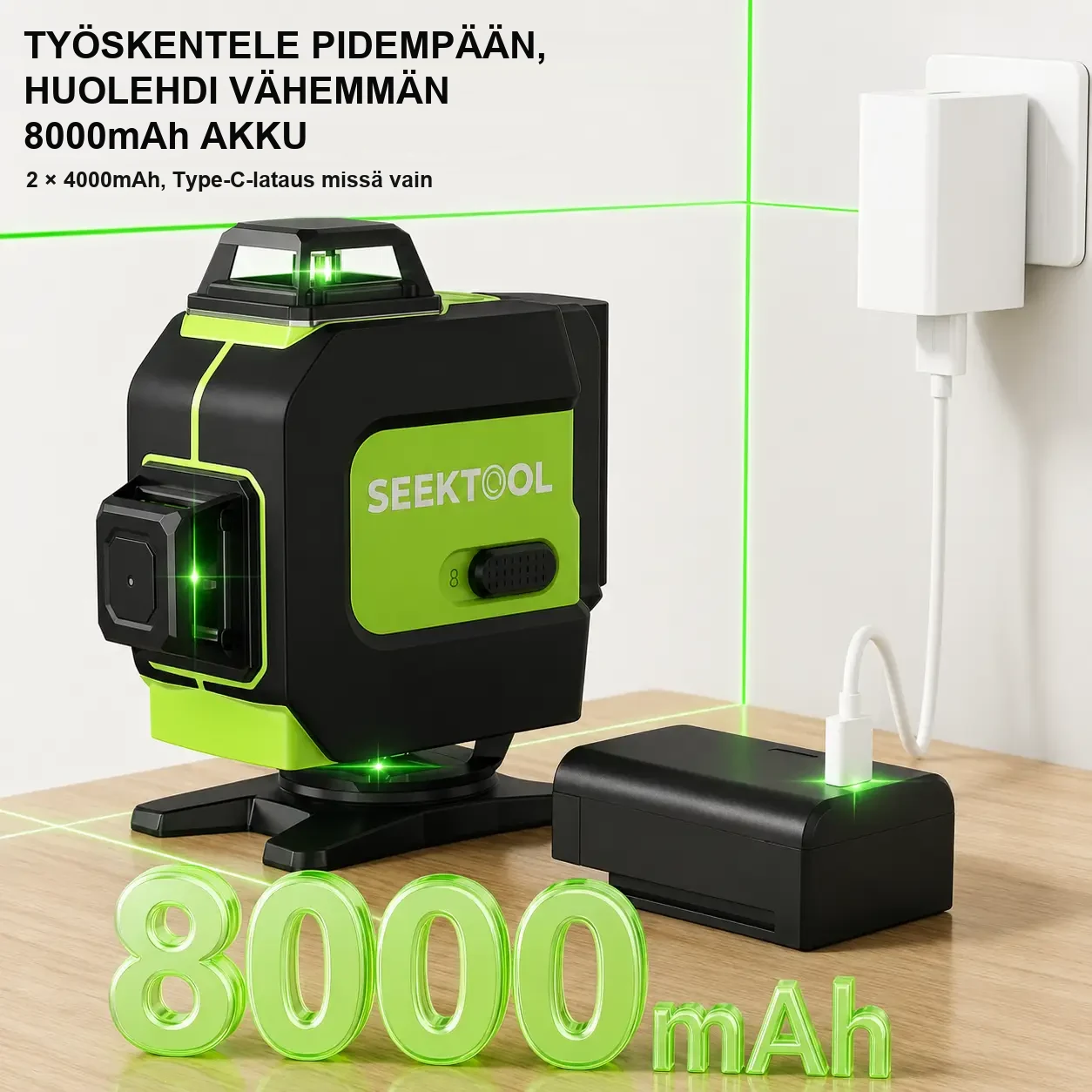 SEEKTOOL LX360 Pro 4 × 360° vihreä ristilinjalaser