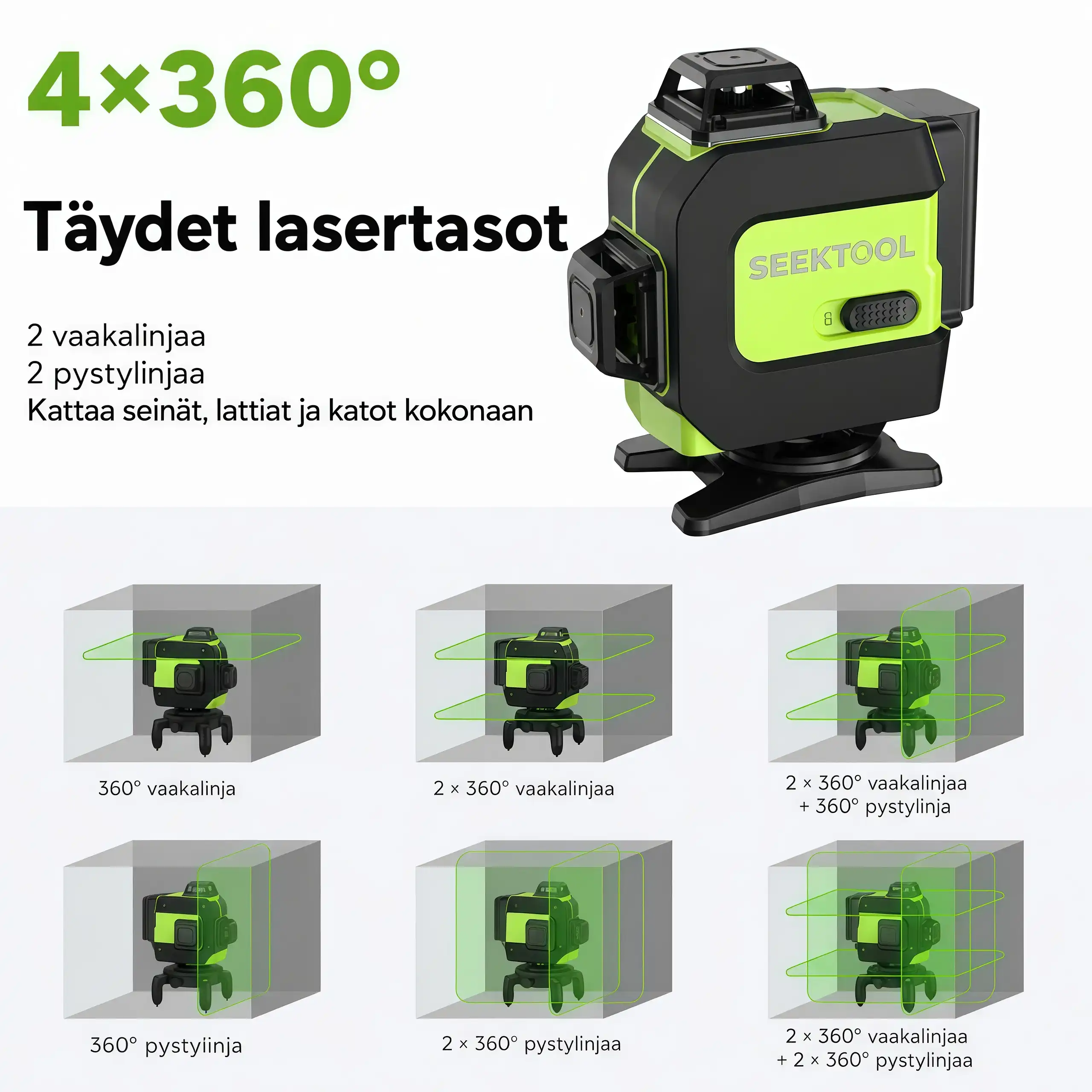 SEEKTOOL LX360 Pro 4 × 360° vihreä ristilinjalaser