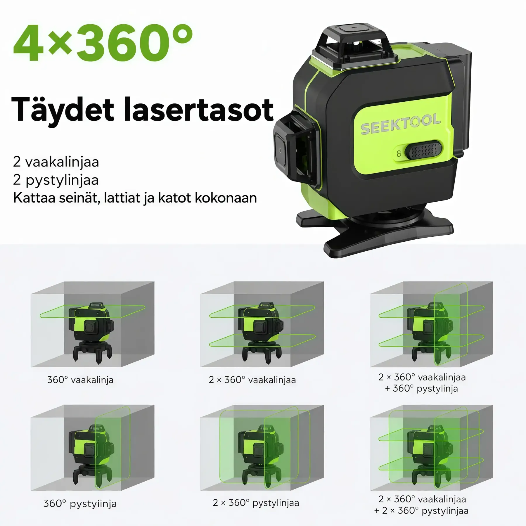 SEEKTOOL LX360 Pro 4 × 360° vihreä ristilinjalaser