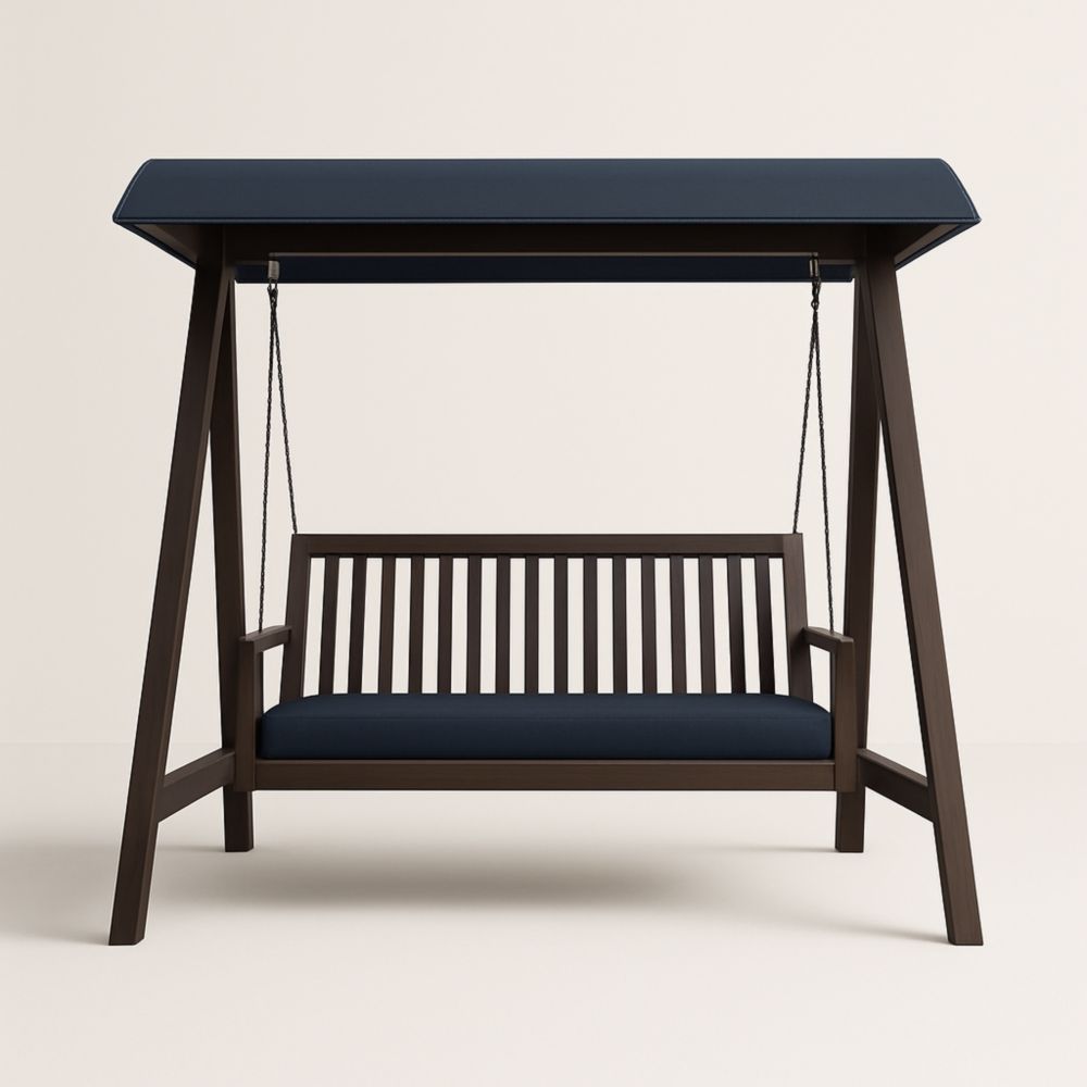 Balancelle de jardin en bois et métal avec auvent bleu marine-Selorivta