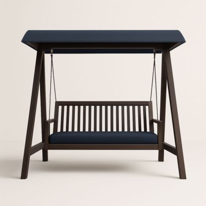 Balancelle de jardin en bois et métal avec auvent bleu marine-Selorivta