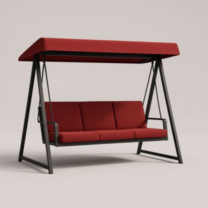 Balancelle de jardin 3 places en métal et tissu Rouge-Selorivta
