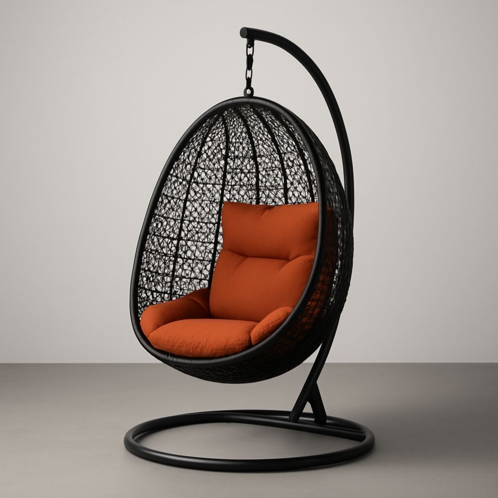 Chaise Suspendue en Rotin Synthétique avec Coussin Orange-Selorivta