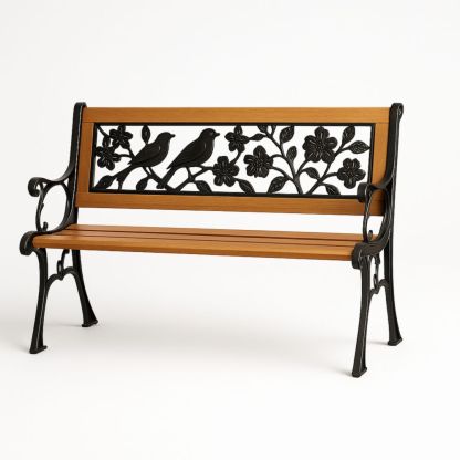 Banc de jardin en bois et fer avec motif oiseau-Selorivta