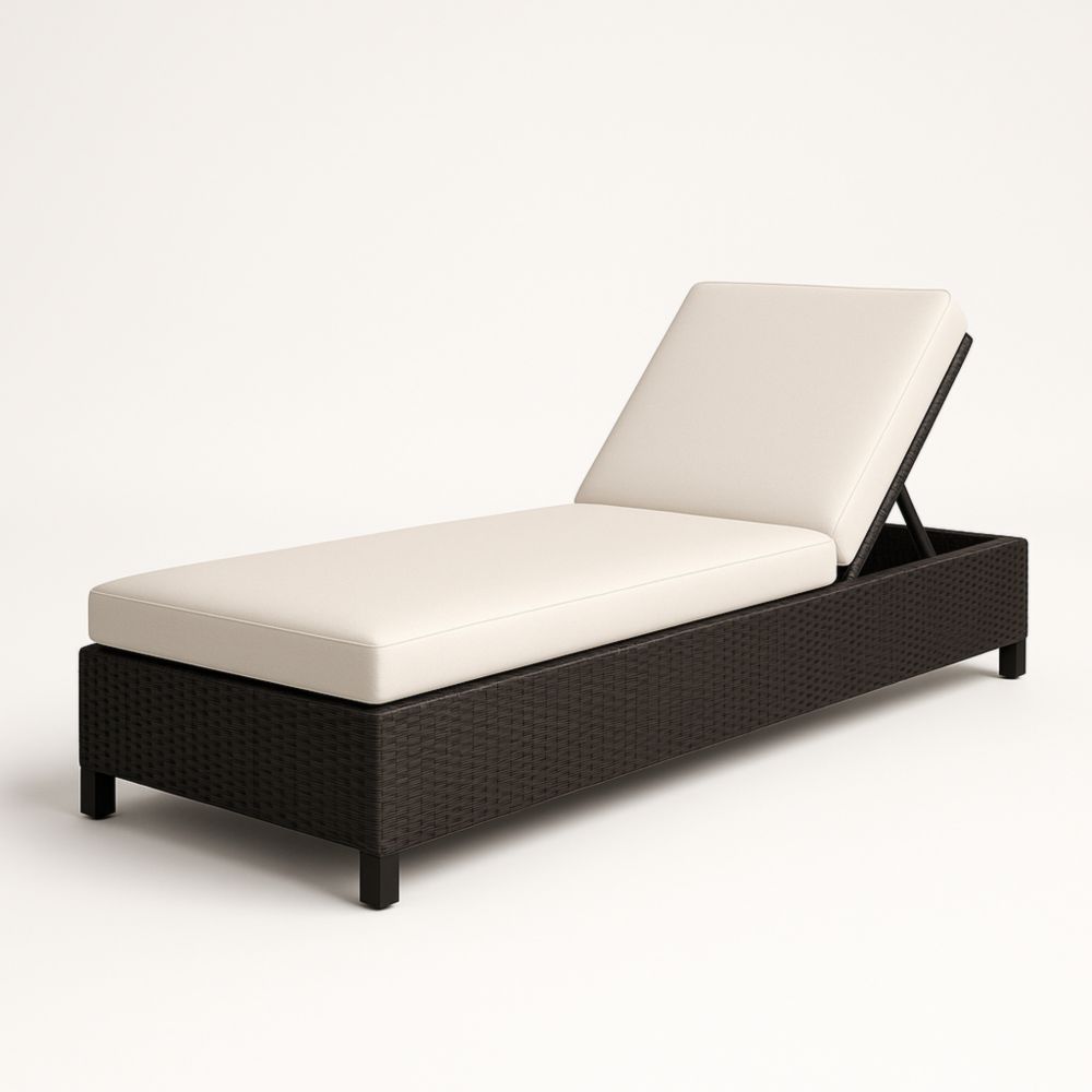 Bain de Soleil Réglable en Résine Tressée Noir avec Coussin Beige 196x66x22 cm-Selorivta