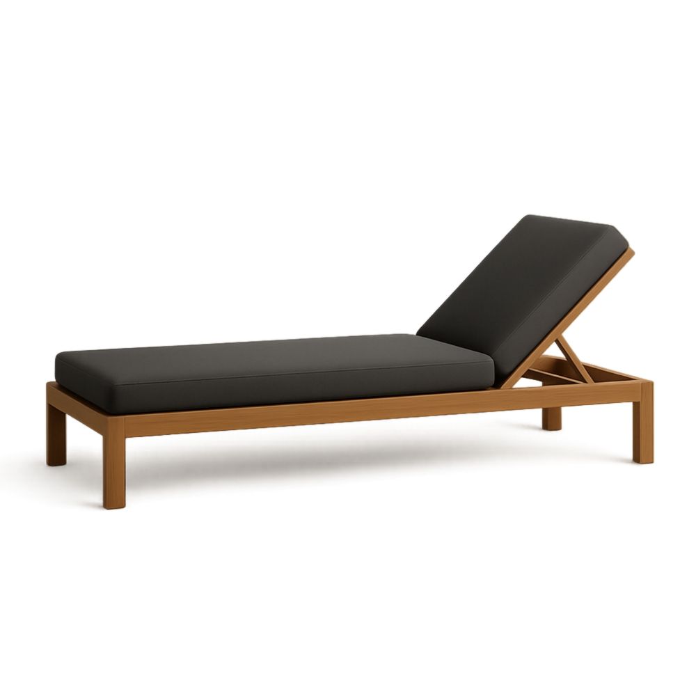 Chaise longue en bois avec coussins noirs-Selorivta