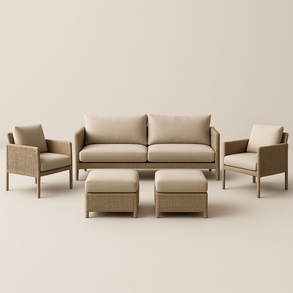 Ensemble de salon d’extérieur en résine tressée beige-Selorivta