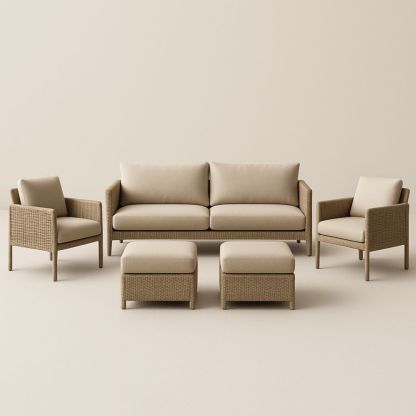 Ensemble de salon d’extérieur en résine tressée beige-Selorivta