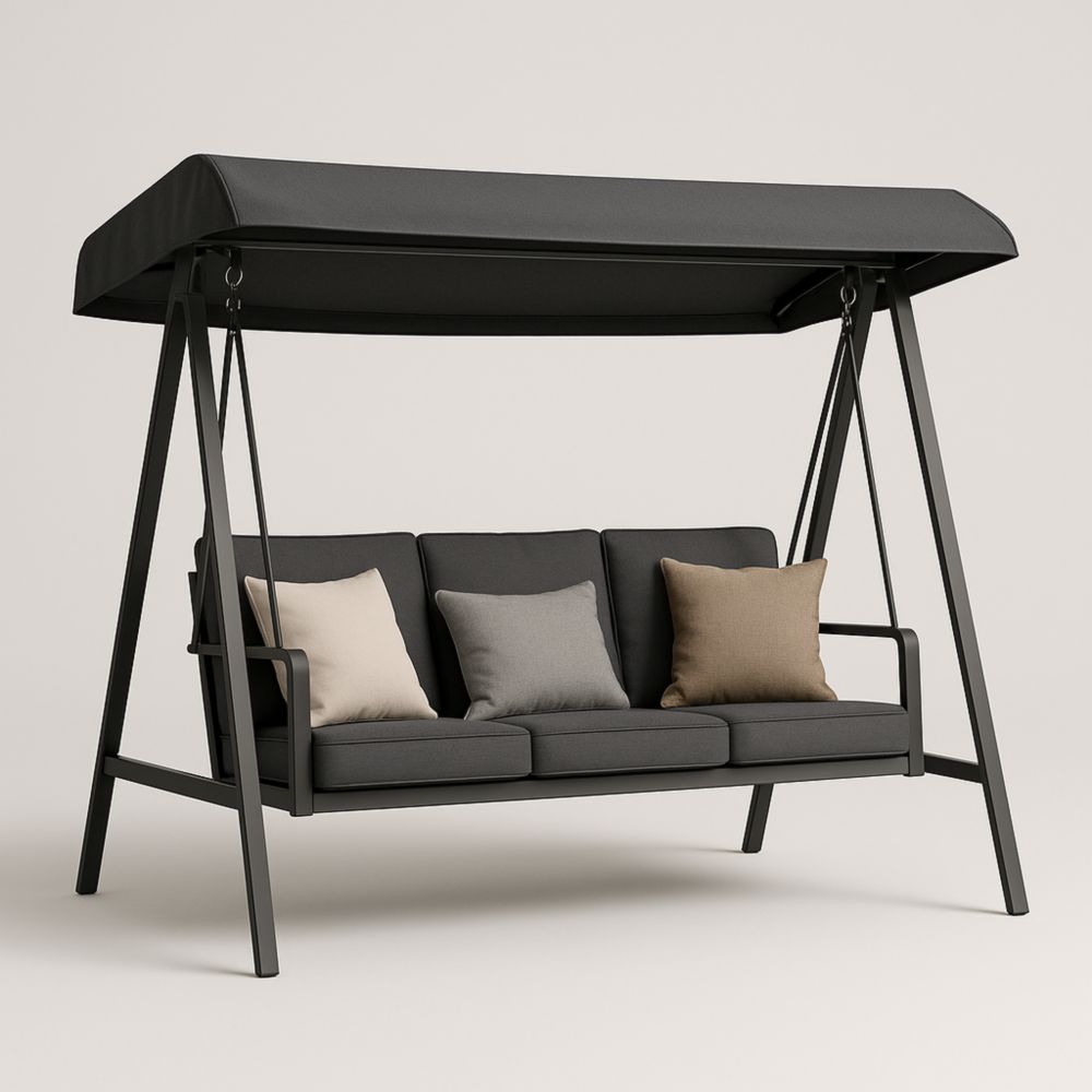 Balancelle d'extérieur trois places en acier avec coussins en polyester-Selorivta