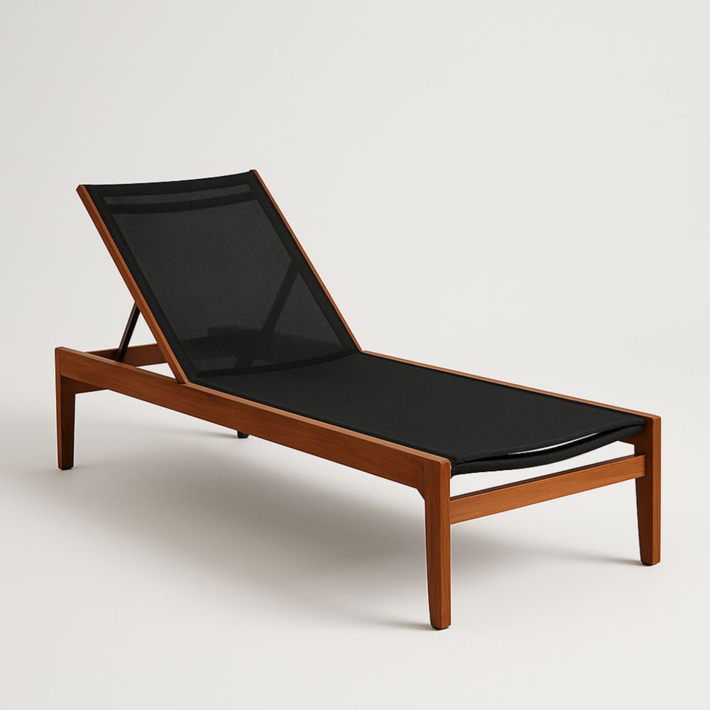 Chaise longue en bois avec revêtement en tissu noir, 200 cm-Selorivta