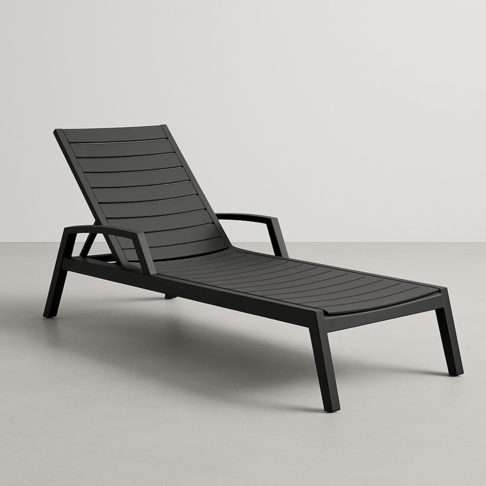 Chaise Longue de Jardin en Aluminium Noir avec Dossier Réglable-Selorivta