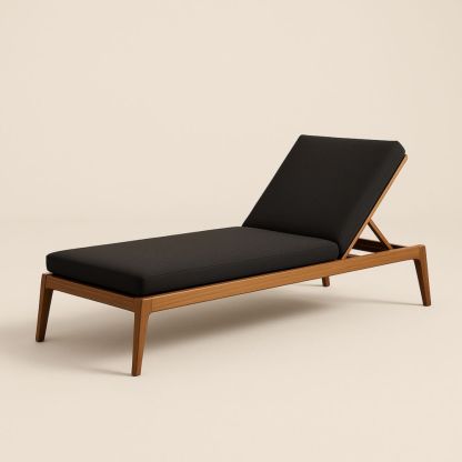 Chaise Longue en Bois et Tissu Noir Réglable 200cm-Selorivta