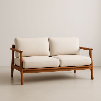 Canapé 2 Places en Bois Massif et Polyester Beige-Selorivta