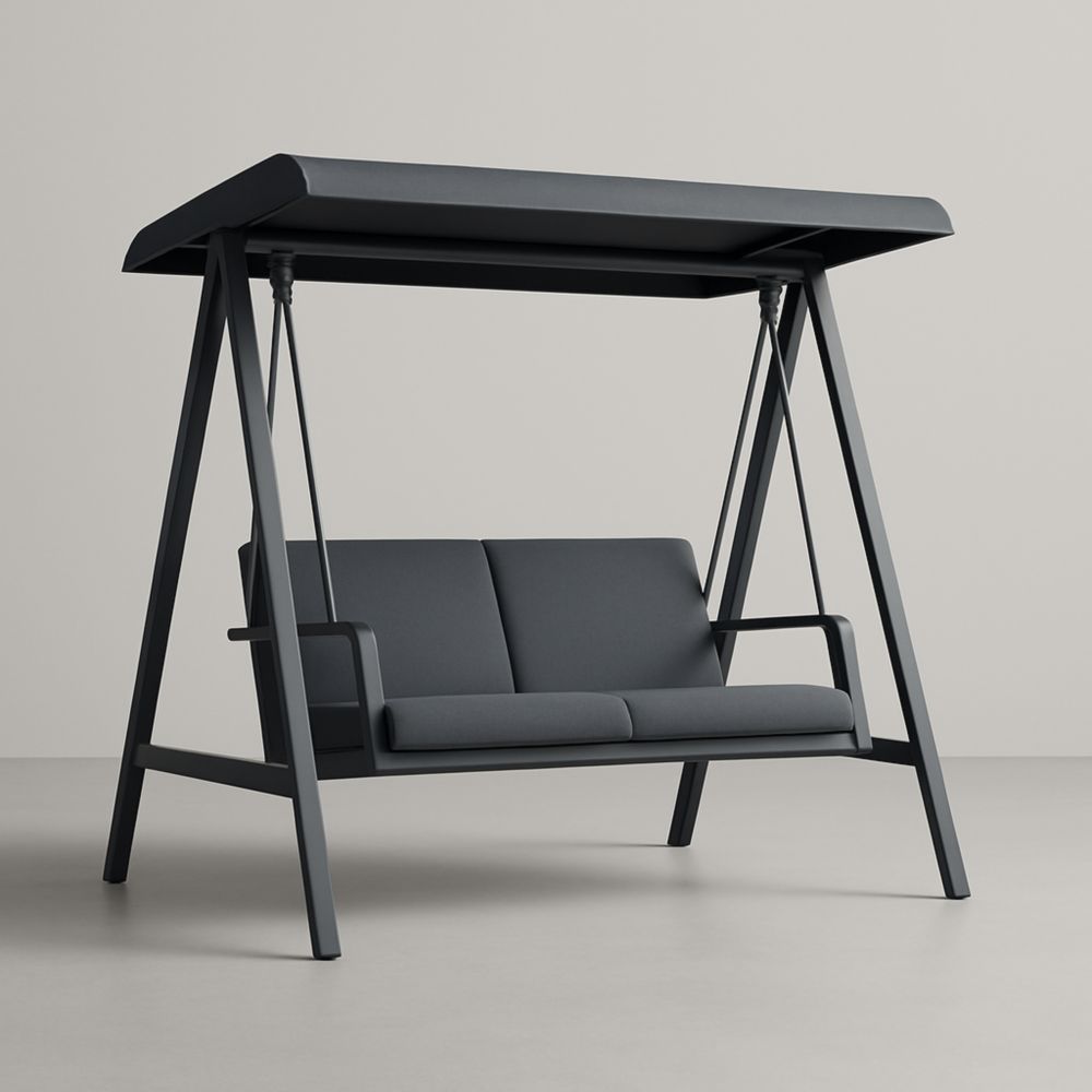 Balançoire de jardin 2 places en acier avec coussins en polyester gris-Selorivta