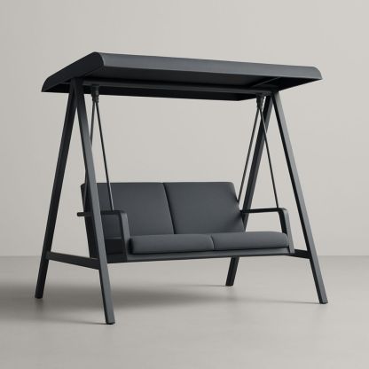 Balançoire de jardin 2 places en acier avec coussins en polyester gris-Selorivta