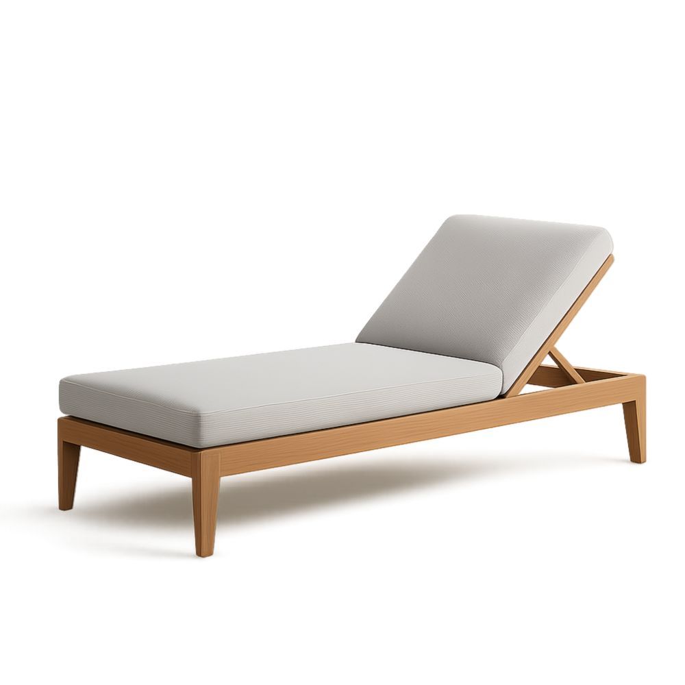 Chaise longue en bois avec coussin gris-Selorivta