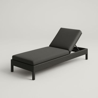 Chaise longue de jardin réglable en résine tressée noire, avec coussins, 200 x 70 cm-Selorivta