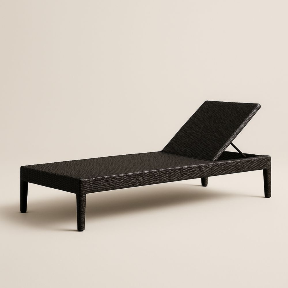 Chaise longue extérieure réglable en résine tressée noire-Selorivta