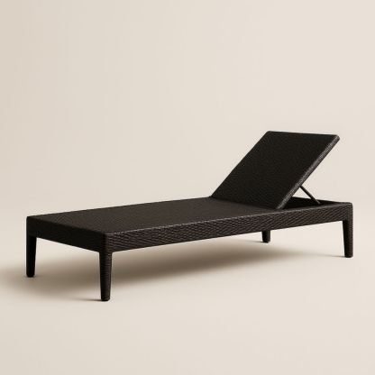 Chaise longue extérieure réglable en résine tressée noire-Selorivta