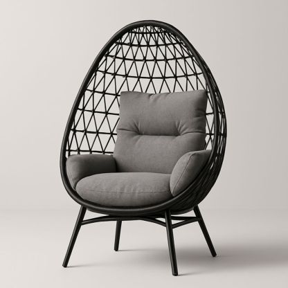 Fauteuil en Rotin avec Coussin Gris-Selorivta