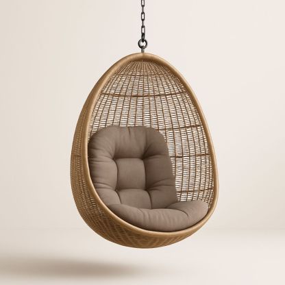 Fauteuil Suspendu en Rotin Synthétique avec Coussin Beige-Selorivta