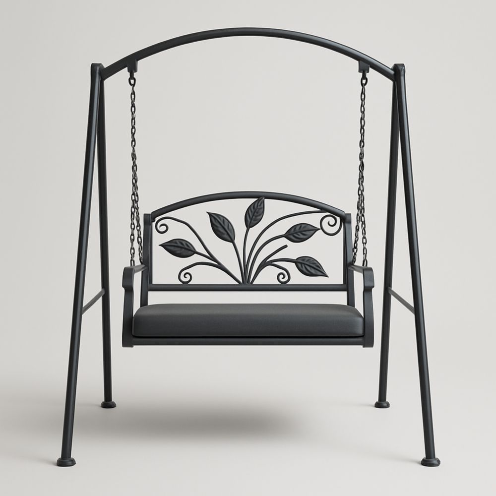 Balançoire extérieure en métal noir avec motif feuille-Selorivta