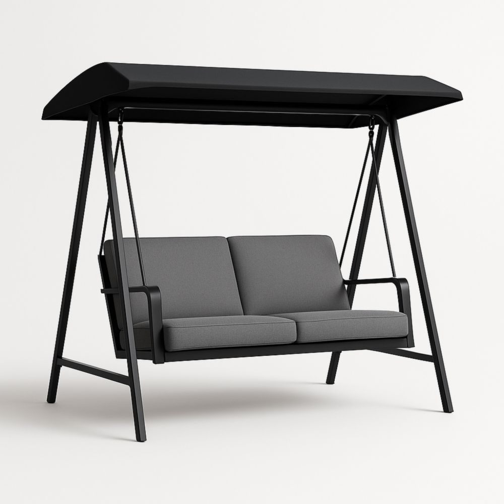 Balancelle de jardin 2 places en métal avec auvent en polyester Noir/Gris-Selorivta