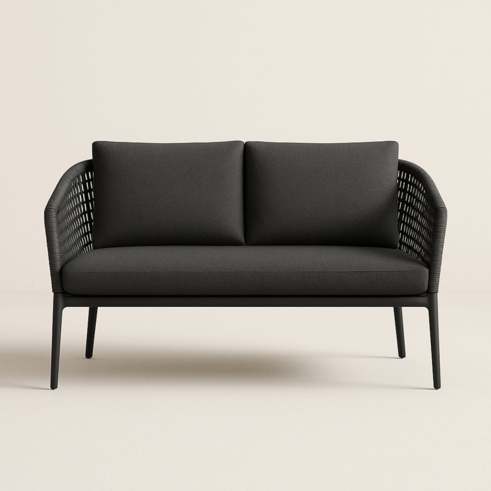 Canapé 2 Places Noir Tissu et Aluminium-Selorivta