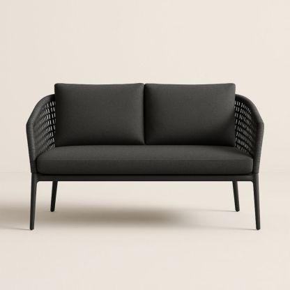 Canapé 2 Places Noir Tissu et Aluminium-Selorivta
