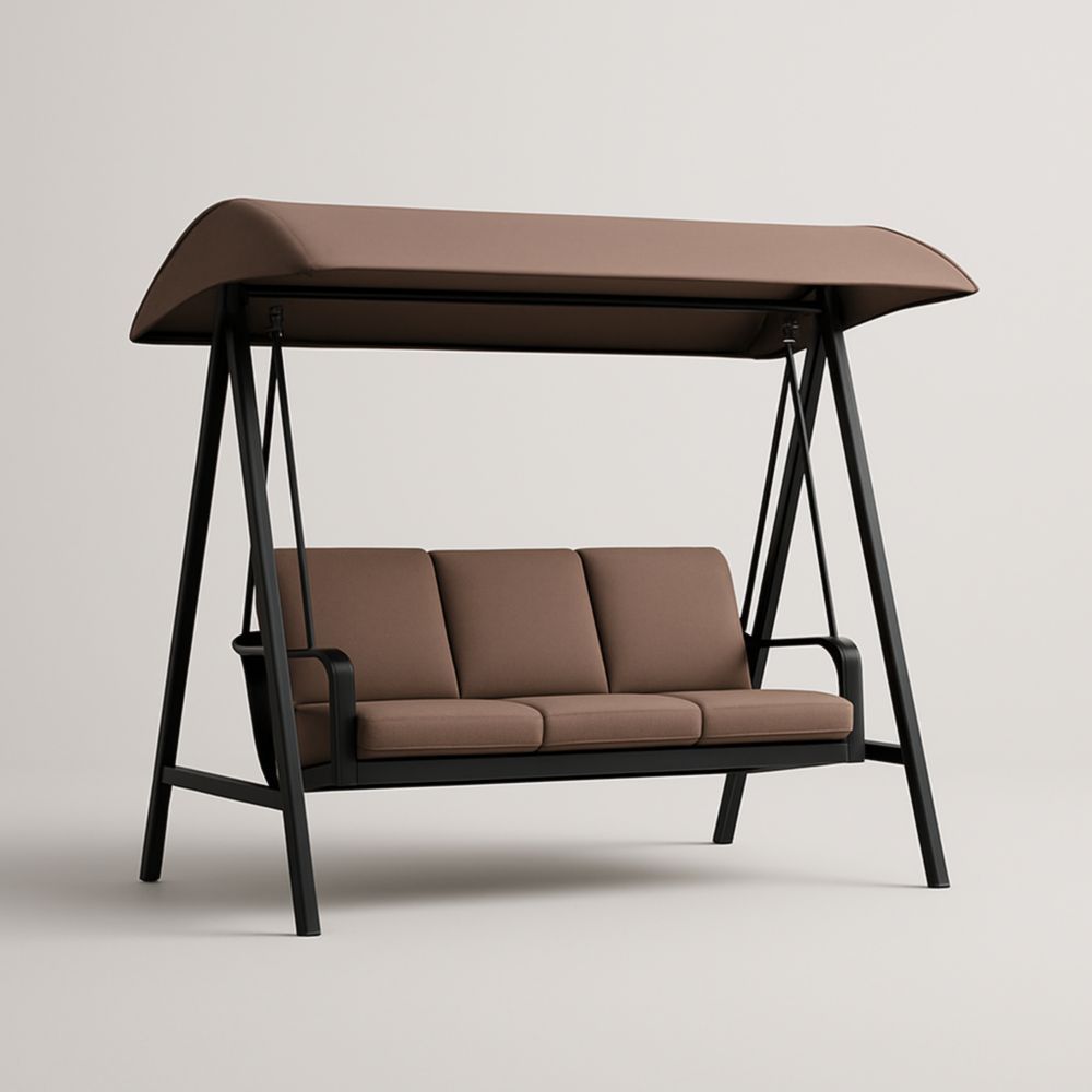 Balancelle 3 Places Métal et Polyester Marron-Selorivta