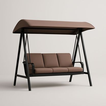 Balancelle 3 Places Métal et Polyester Marron-Selorivta