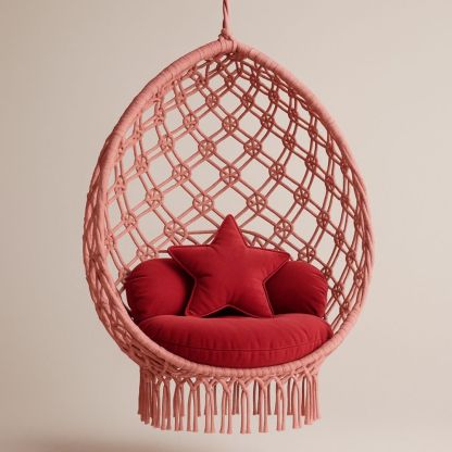Chaise Suspendue en Corde en Forme d'Œuf avec Coussin Étoile Rouge-Selorivta