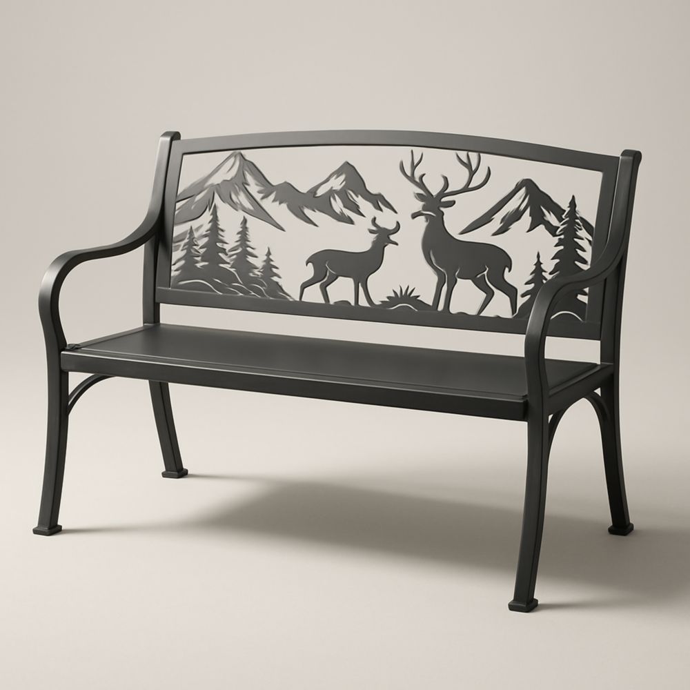 Banc de jardin en métal avec motif cerfs-Selorivta