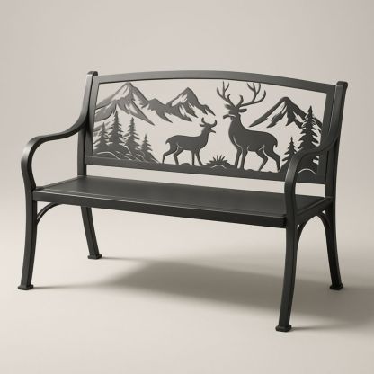 Banc de jardin en métal avec motif cerfs-Selorivta