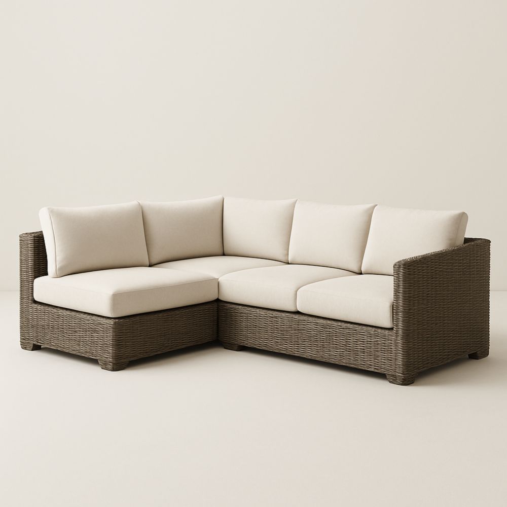 Canapé d'angle extérieur en résine tressée et tissu Beige-Selorivta