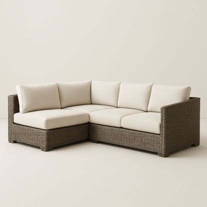 Canapé d'angle extérieur en résine tressée et tissu Beige-Selorivta