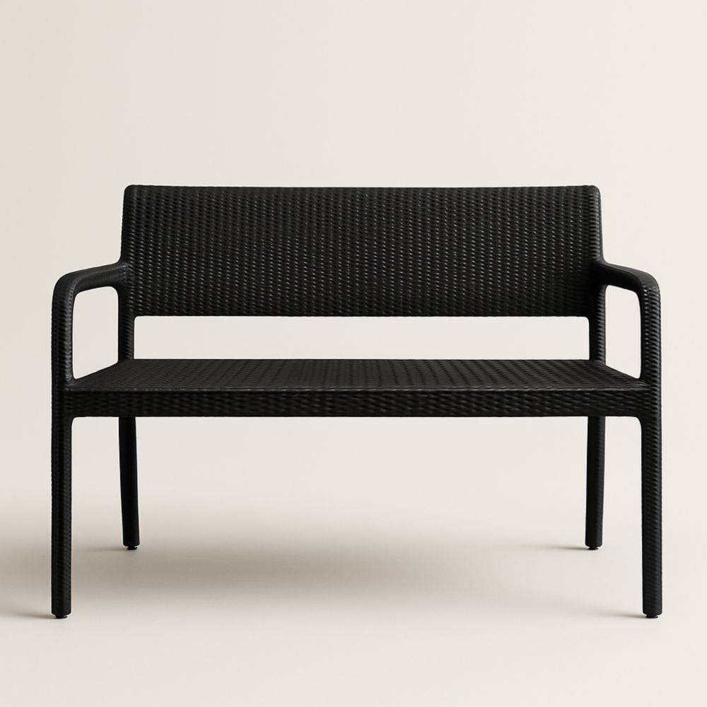 Banc en résine tressée Noir 120x55x86cm-Selorivta