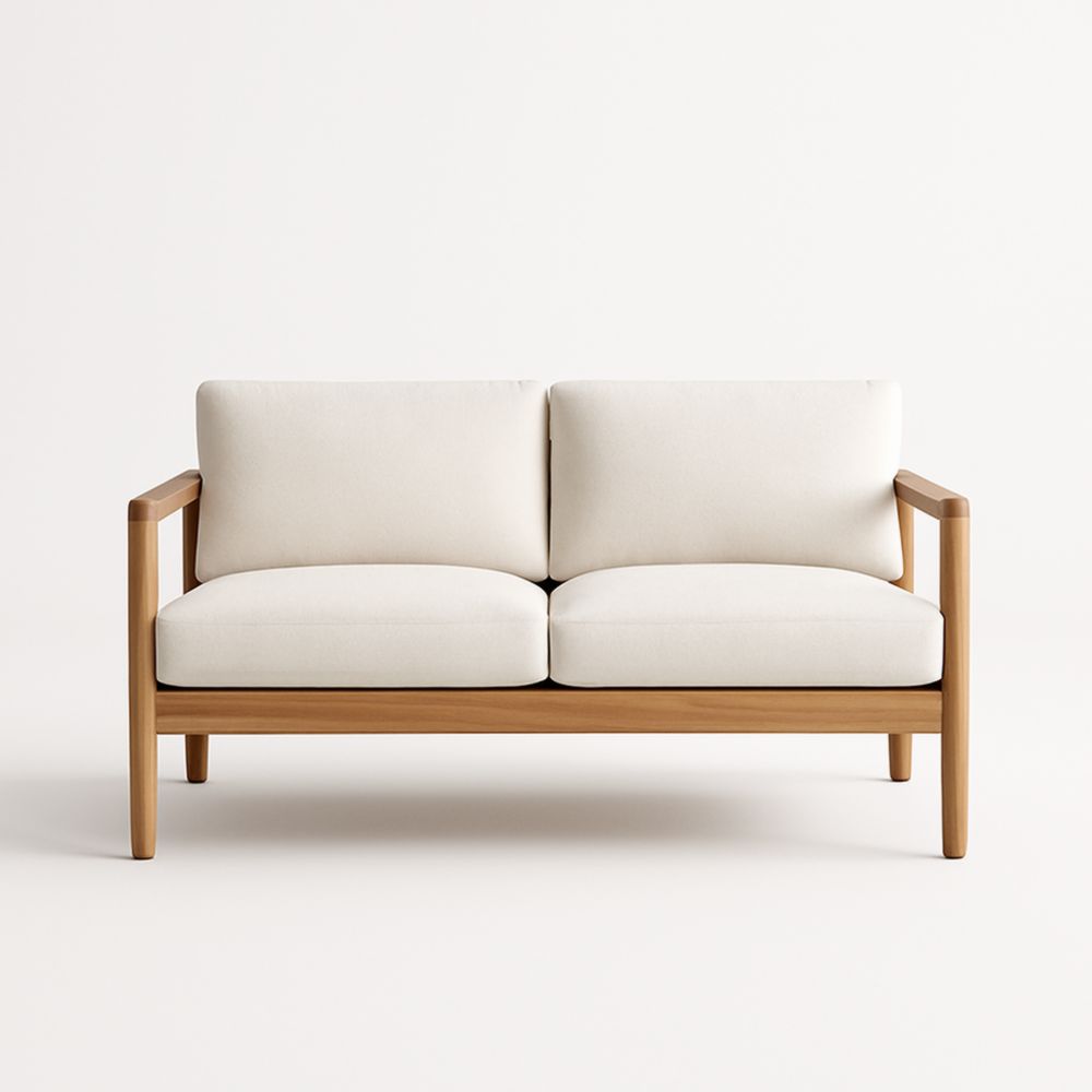 Canapé 2 Places Bois Coussins Blancs-Selorivta