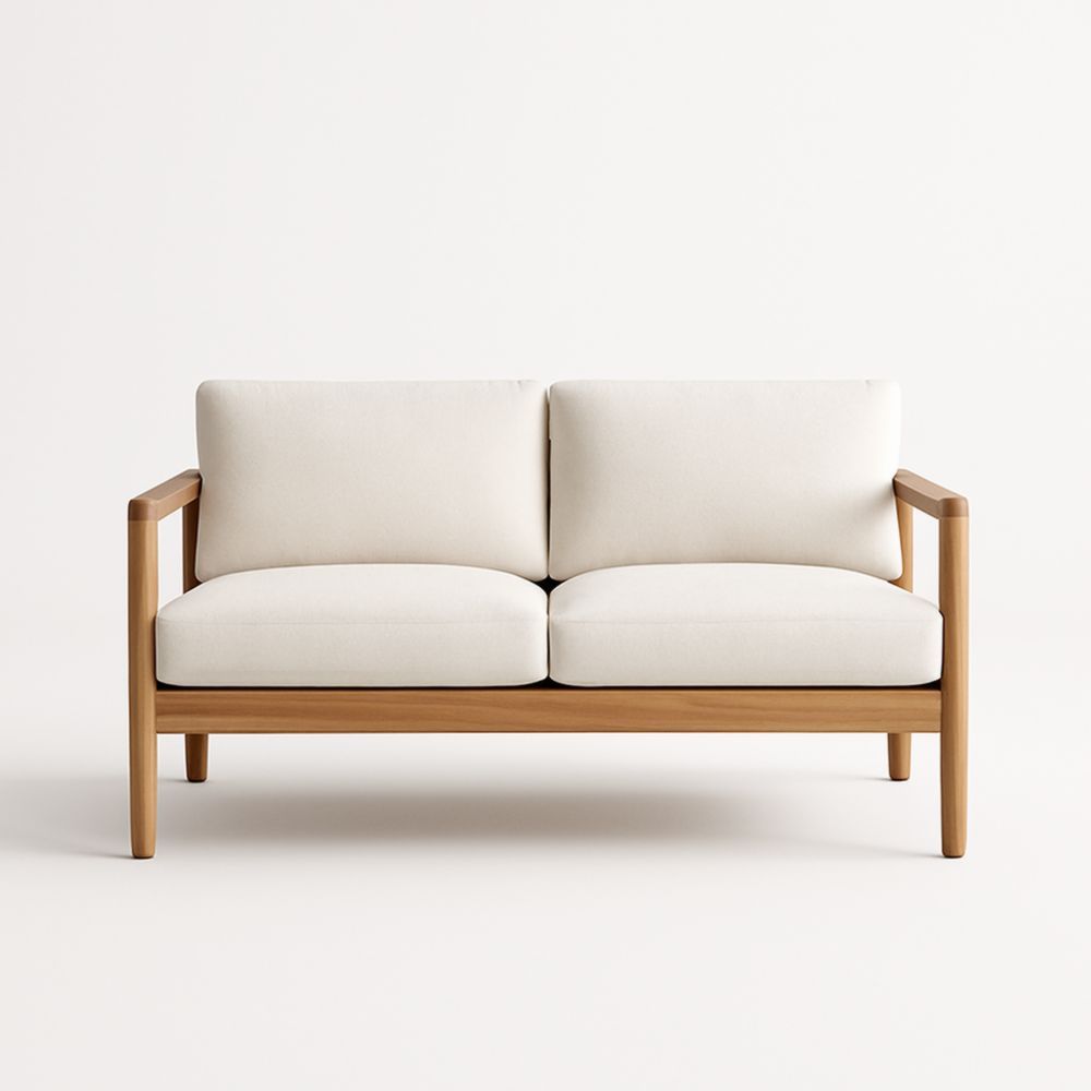 Canapé 2 Places Bois Coussins Blancs-Selorivta