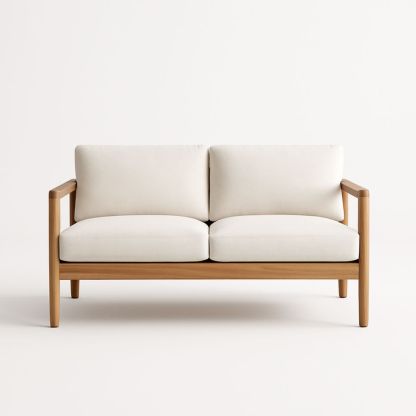 Canapé 2 Places Bois Coussins Blancs-Selorivta
