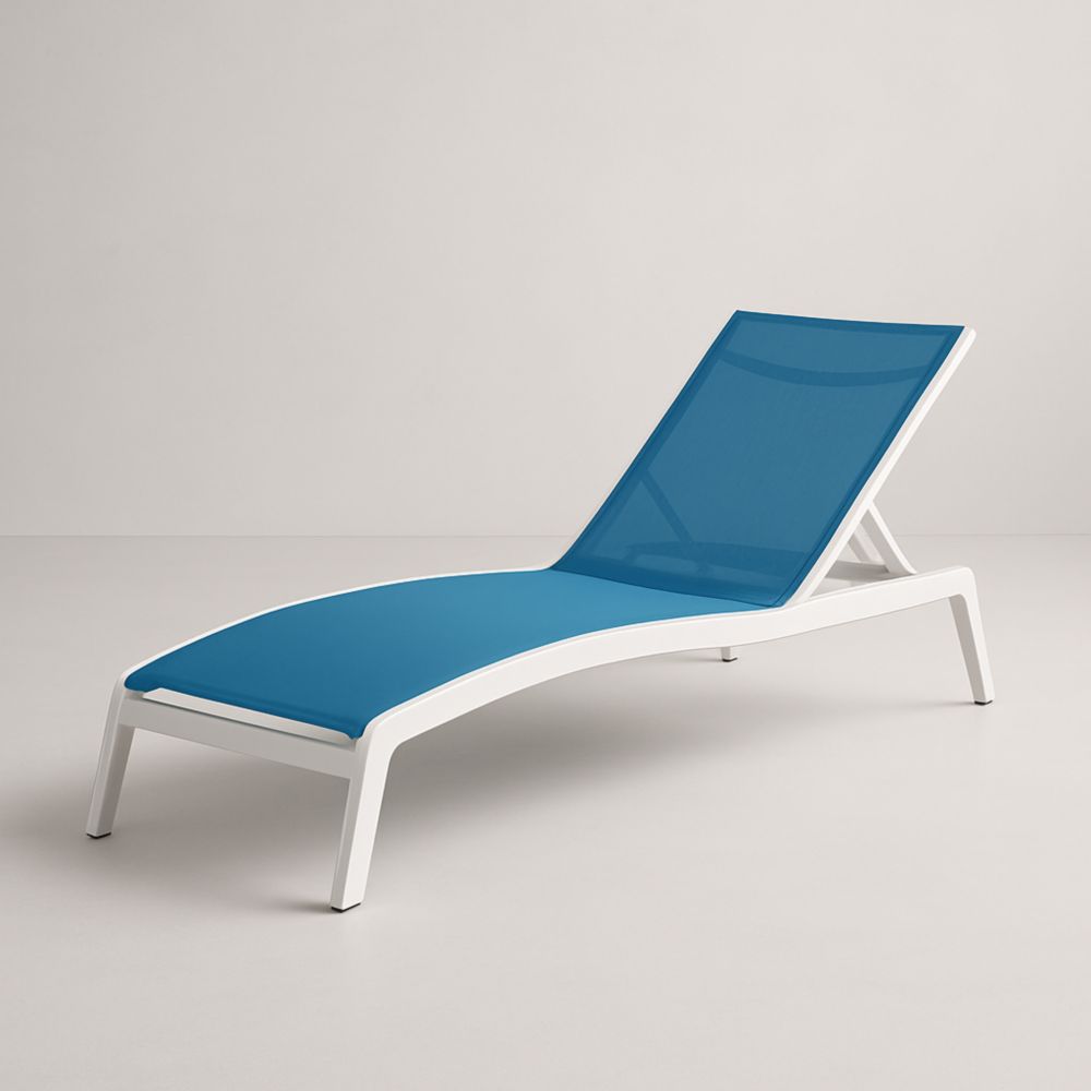 Chaise longue extérieure en aluminium et textilène bleu et blanc-Selorivta