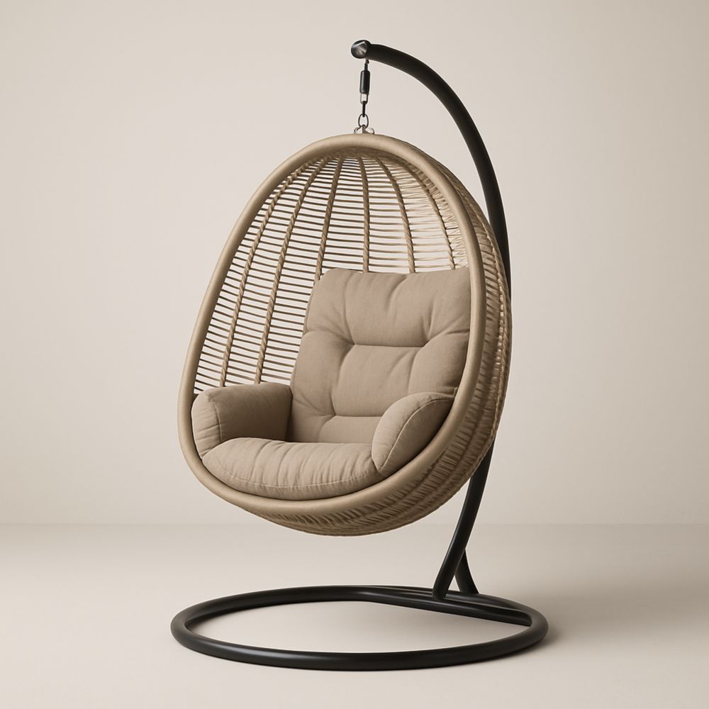 Chaise Suspendue en Osier Synthétique avec Coussin Beige-Selorivta